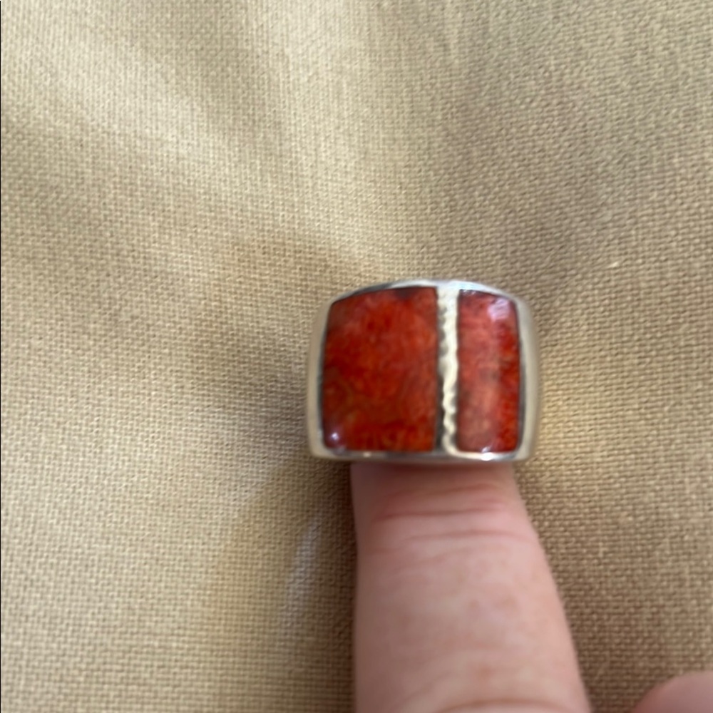 Silver And Red Statement Ring - image 4